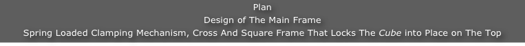 Plan
Design of The Main Frame
Spring Loaded Clamping Mechanism, Cross And Square Frame That Locks The Cube into Place on The Top
